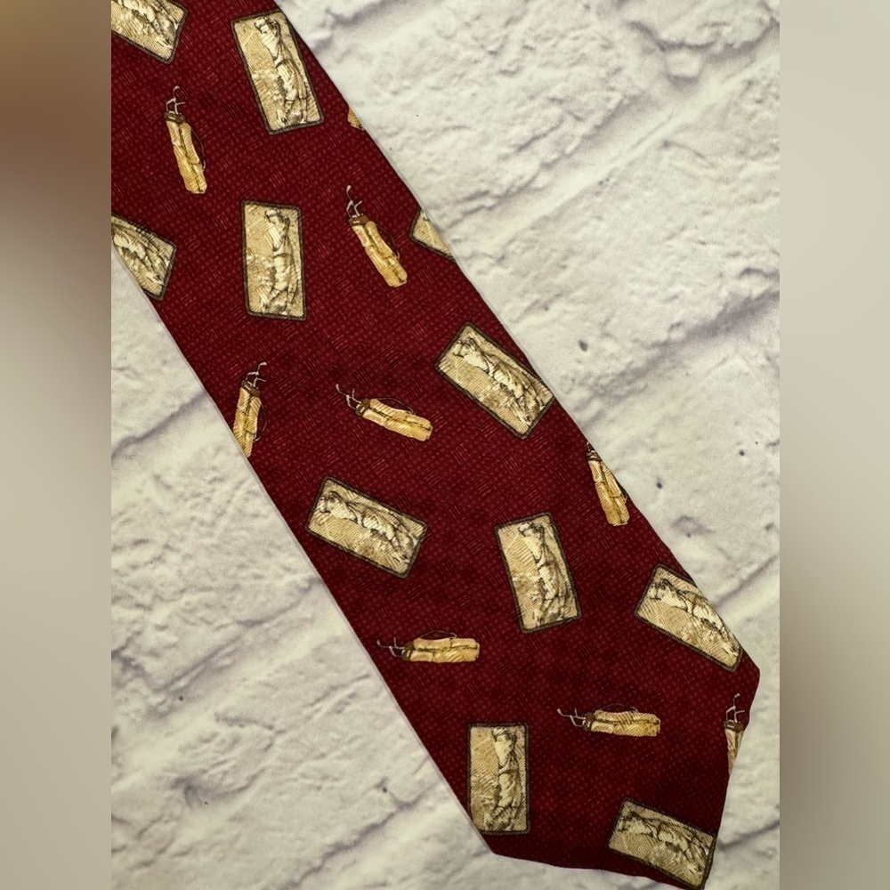 Zianetti Italian Silk Tie Golf Red Vintage Golfer Luxury Designer Tan Golf Clubs